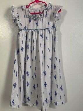 Girls White Dress with Blue Floral Print - Casual Summer Dress